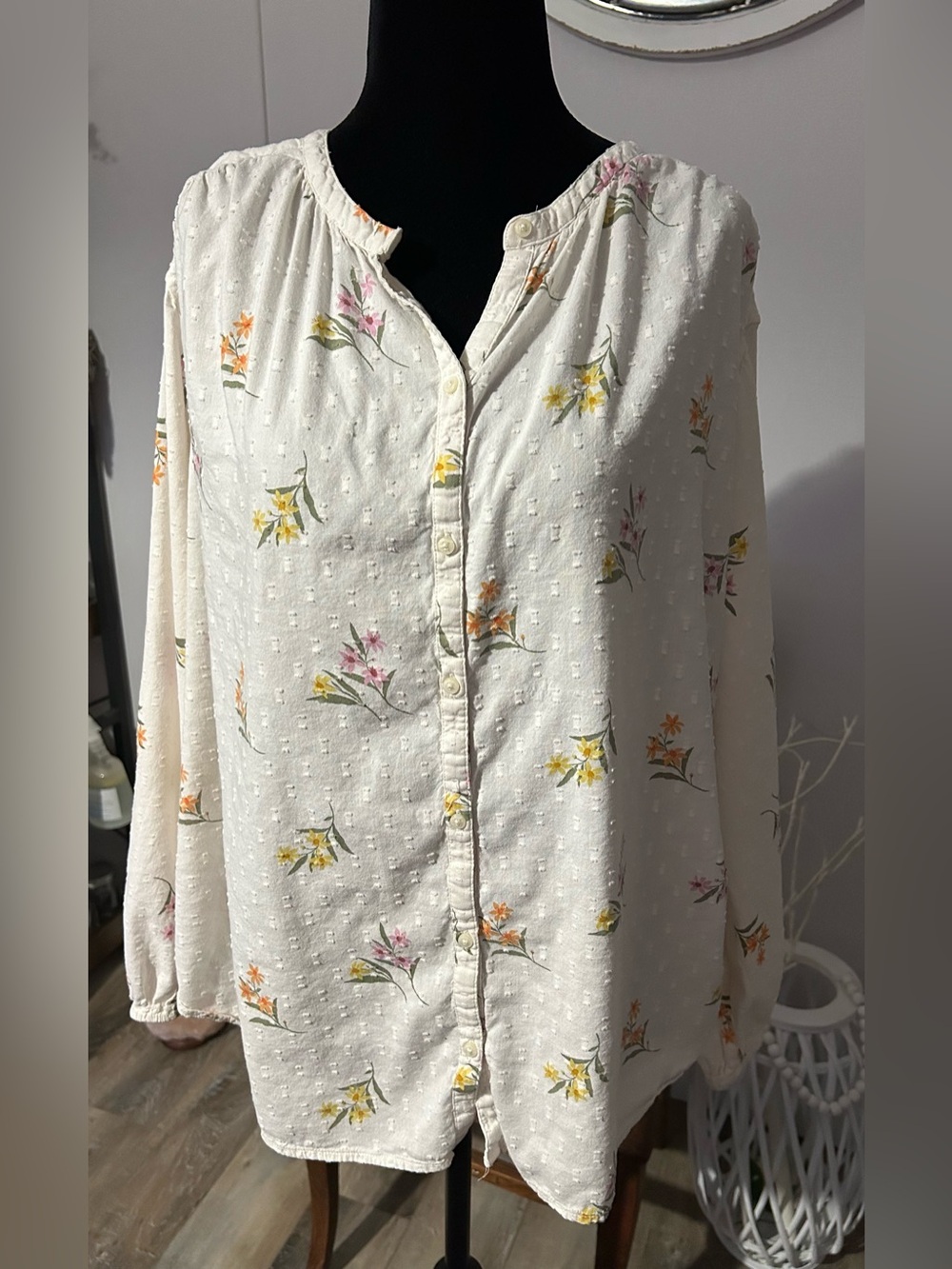 Old Navy Cream Floral Button-Down Shirt